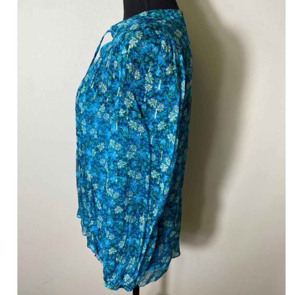Shoshanna Regency Gold Liberty Print Y2K “Edie” Fairy Blouse Primary Blue - Picture 3 of 9